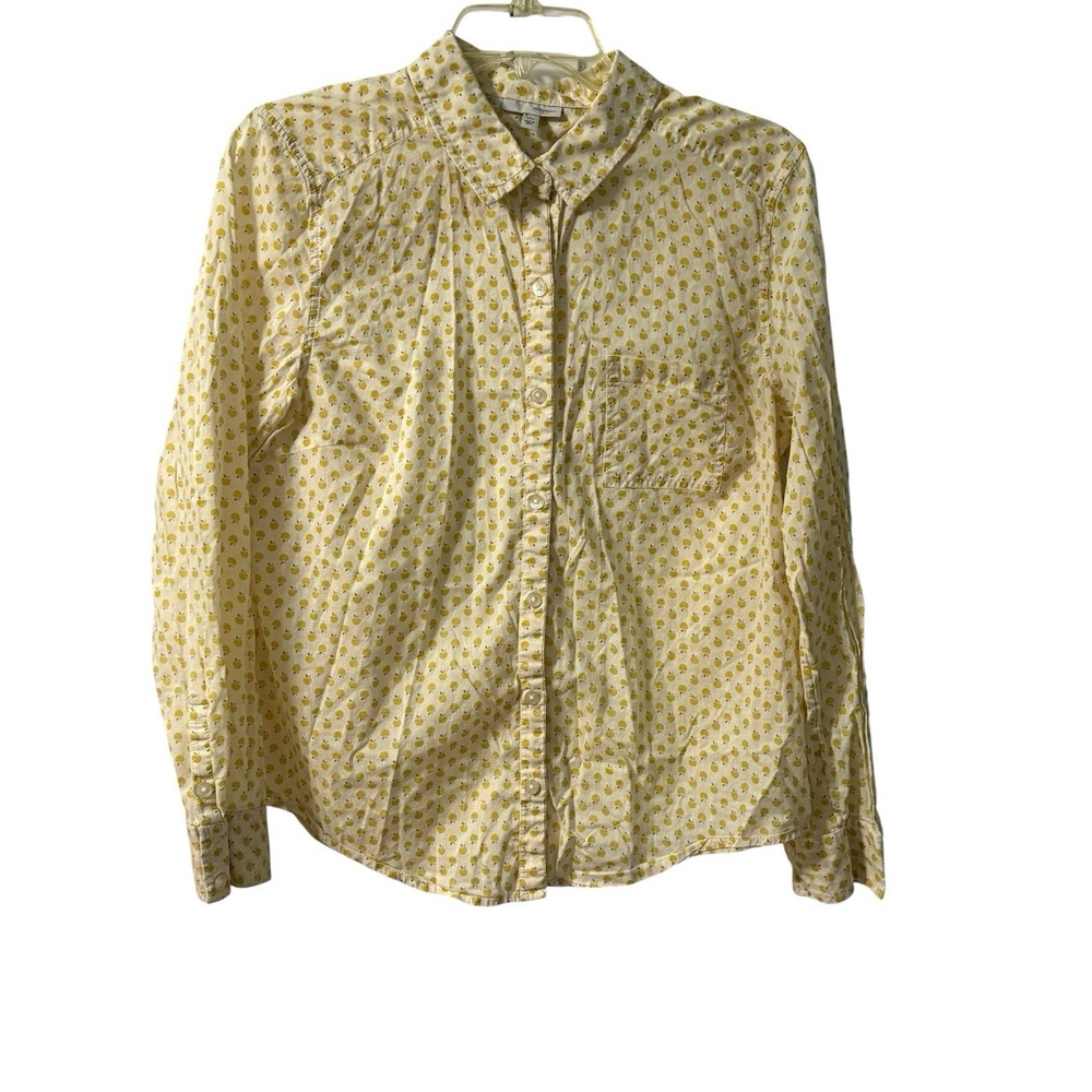 Halogen Golden Yellow Apples Academia Fall Teacher Button Down Top Petite Large